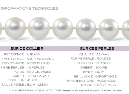 Collier de perles d'australie blanches