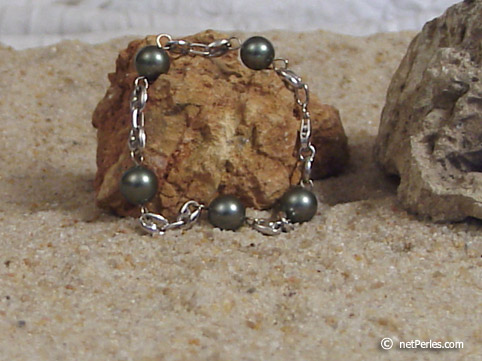 Bracelet perles tahiti et or maille cafe