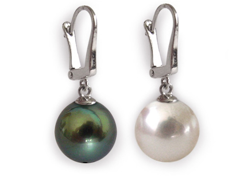 paire de boucle d'oreille dormeuse de perle de tahiti et perle australienne