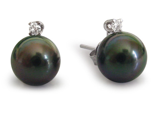 paire de boucles d'oreille de perles de tahiti avec diamants