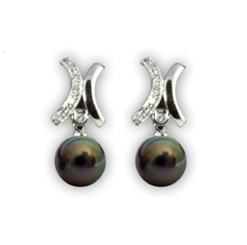 paire de boucle d'oreille de perles de tahiti et diamants et or