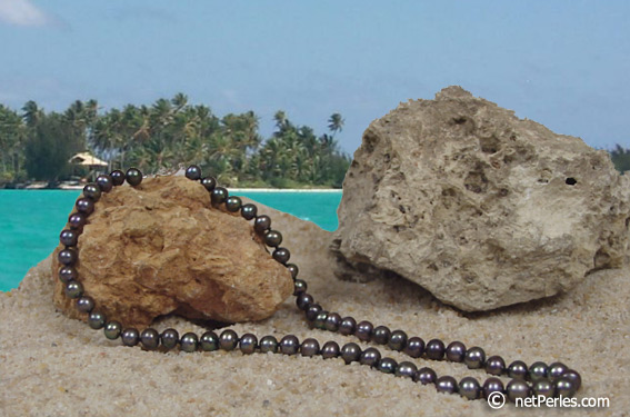 Collier de perles d'eau douce noires de 7 ù 8 mm