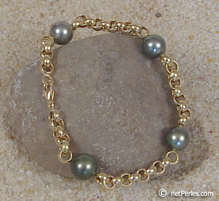 bracelet original or 18 carats maille jason et perles de tahiti