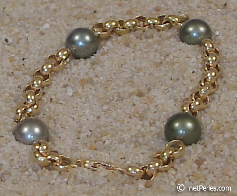 bracelet original or 18 carats maille jason et perles de tahiti