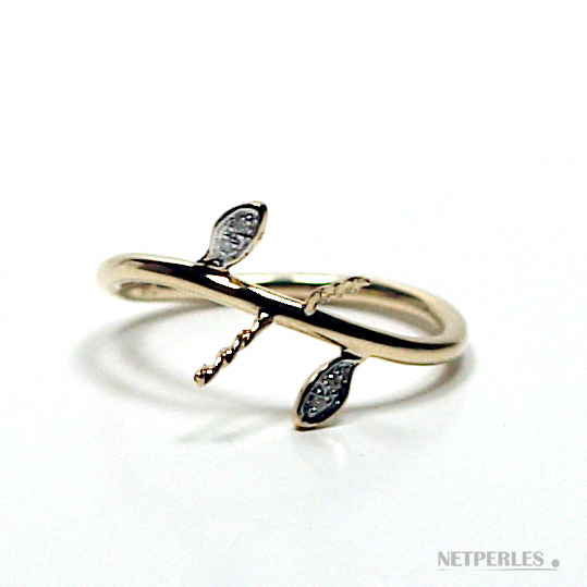 Bague toi et moi en Or jaune 18 carats et diamants pour perles de culture