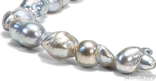 Perles de culture d'australie baroques blanches argentées