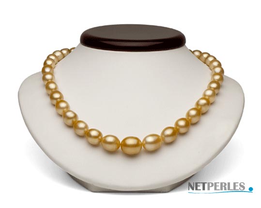 collier de perles baroques d'australie, perles dorees, diametre de 8,5 à 11,8 mm sur 45 cm