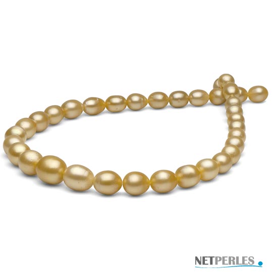 Collier de perles baroques, perles dorees des mers du sud 8,5 à 11,8 mm longueur 45 cm