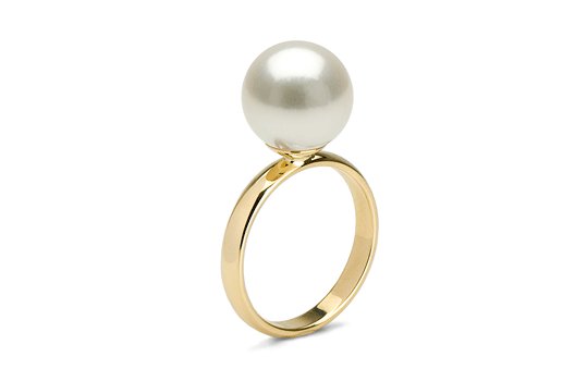 Bague Classique en or jaune avec perle blanche d'Australie