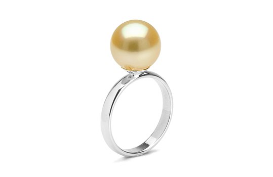 Bague classique en or gris avec perle dor&eacute;e d'Australie