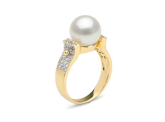Bague Or et Diamants avec perle de culture d'Eau Douce DOUCEHADAMA