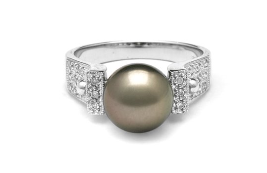 Bague Orbite Or gris et perle de culture de Tahiti