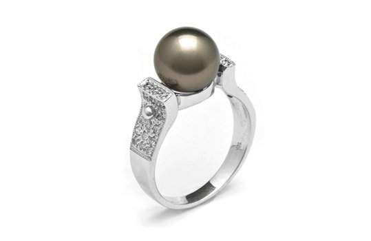 Bague Orbite en or gris avec perle de Tahiti