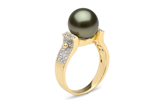 Bague Orbite en or jaune avec perle de Tahiti