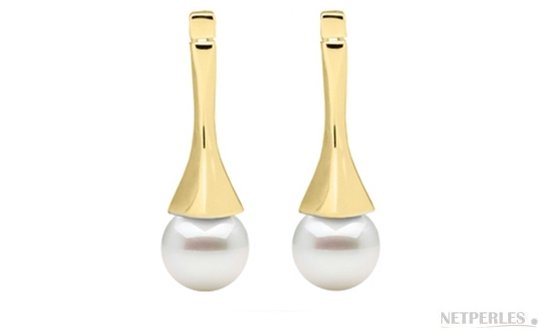 Boucles d'oreilles en Or Jaune avec perles d'Australie blanches AAA Boucles d'oreilles en Or Jaune avec perles d'Australie blanches AAA