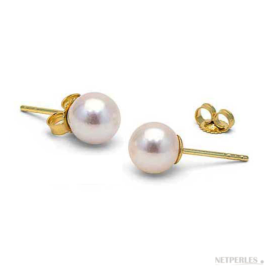 Paire de boucles d'oreille de perles de culture d'akoya blanches qualité AAA