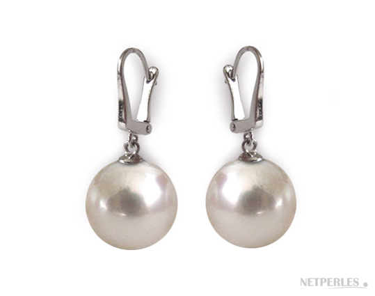 paire de boucles d'oreilles de perles de culture d'Australie blanches qualité AAA sur dormeuses