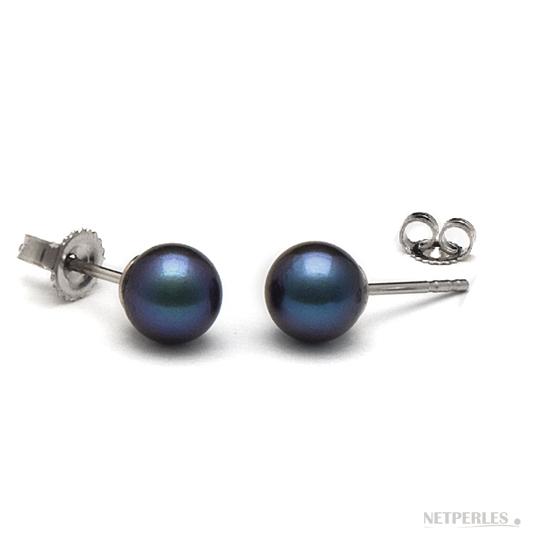 Paire de boucles d'oreilles de perles d'akoya noires qualit&eacute; AA+