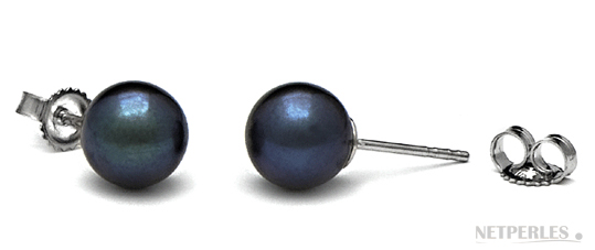 paire de boucles d'oreilles de perles d'eau douce noires qualit&eacute; AAA