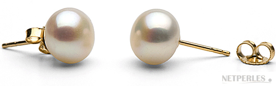 paire de boucles d'oreilles de perles de culture d'eau douce blanches qualit&eacute; AA+