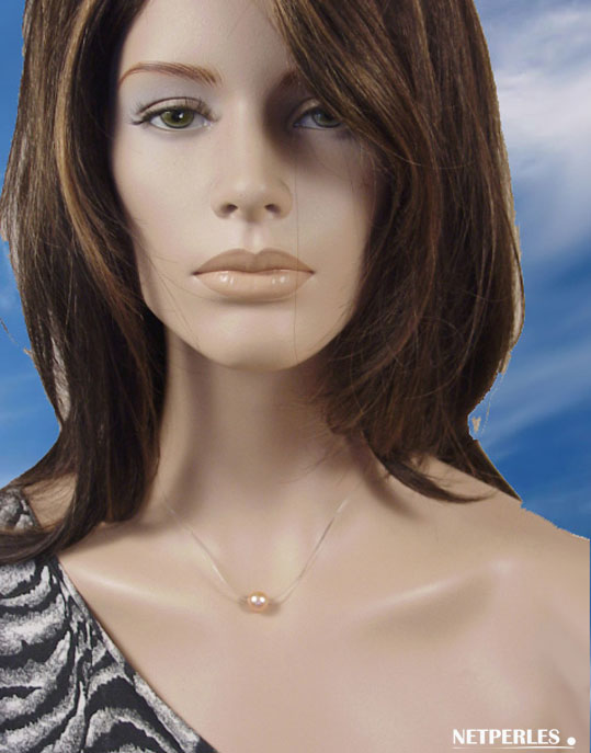 Pendentif invisible avec cordon de neoprène et perle de culture