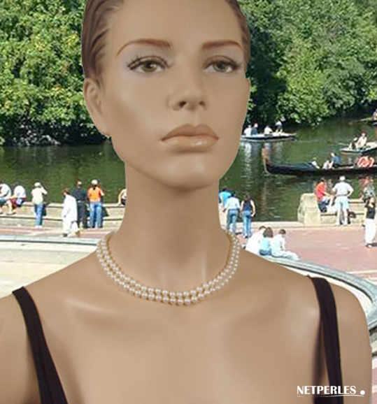 Collier de perles de culture d'eau douce double rang