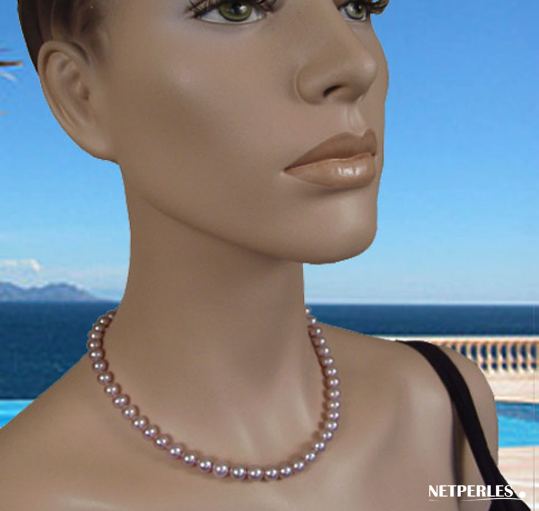 Collier de perles de culture d'eau douce lavande