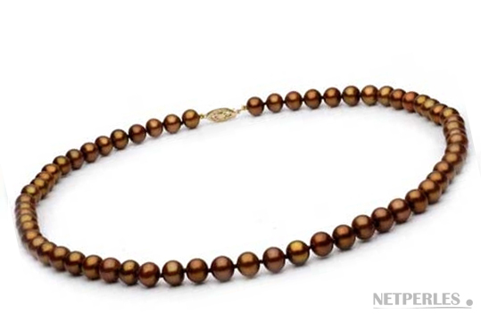 collier de perle de culture d'eau douce couleur chocolat de qualité AAA 8,0 mm