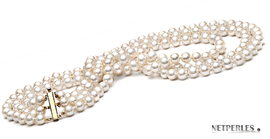 Collier trois rang de perles de culture d'eau douce