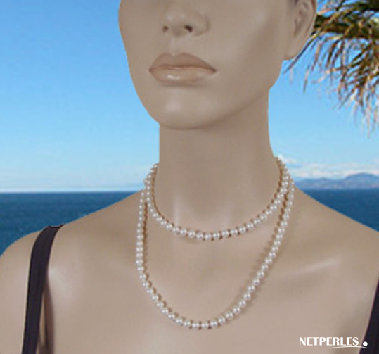 double rang de perles de culture blanches