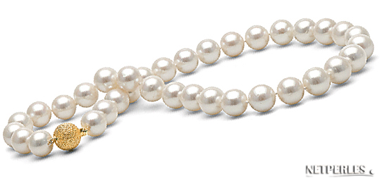 Collier de perles de culture d'eau douce blanches qualité AA+ ou AAA