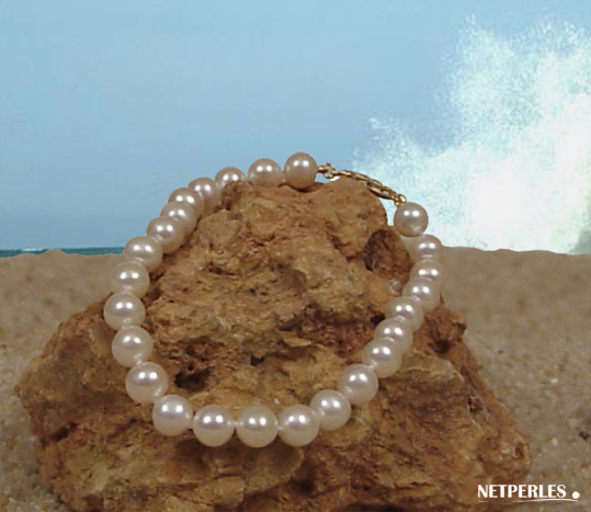 Très beau bracelet de perles de culture d'eau douce blanche de 7 à 8 mm