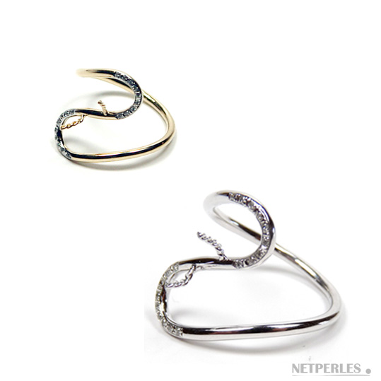 Bague en Or gris ou Jaune 18 carats et diamants pour perles de culture