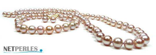 Parure de perles de culture d'eau douce teinte lavande, diametre 6,5 à 7 mm, trois bijoux