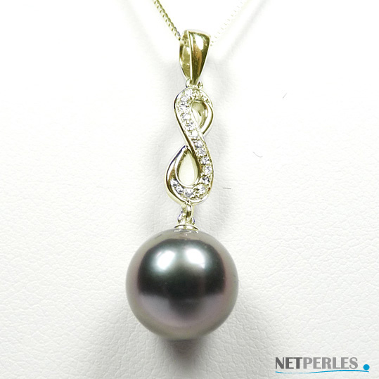 Pendentif en Or gris ou Jaune et diamants avec perle de culture de Tahiti qualité AA+ ou AAA