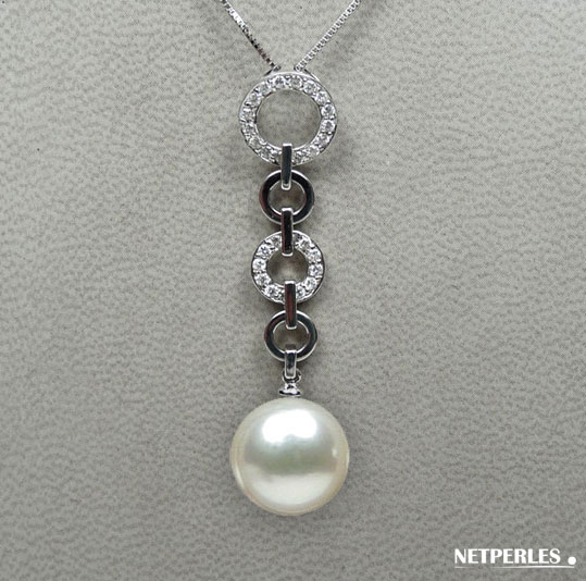 Pendentif or gris 18 carats et perle de culture d'Australie blanche