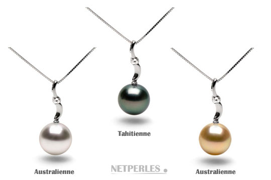 Pendentif de perle de culture de Tahiti avec beliere or gris et diamant