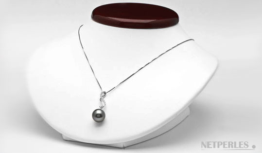 pendentif perle de culture de tahiti, sur or gris 18 carats
