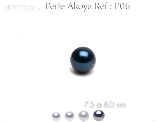 Perle de culture d'Akoya noire qualité AA+ de 7,5 à 8,0 mm