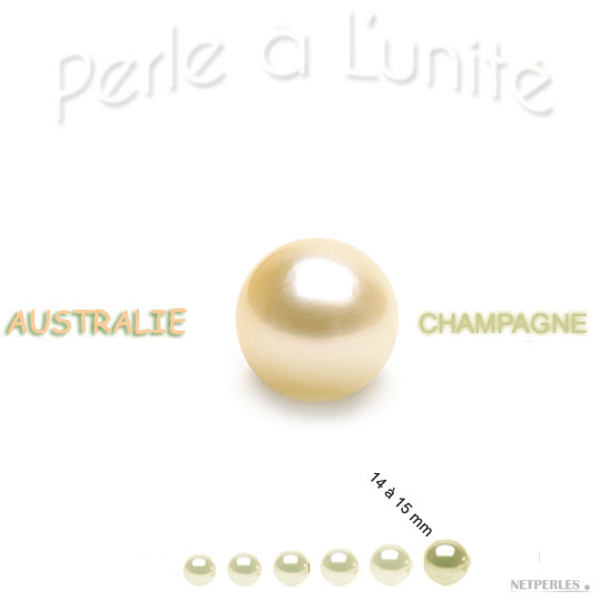 Perle de culture d'Australie Champagne de 14 à 15 mm qualité AA+ ou AAA vendue à l'unite