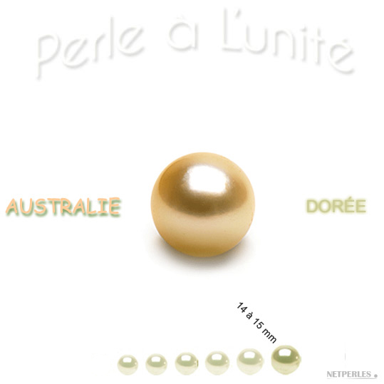 Perle de culture d'Australie doree de 14 à 15 mm qualité AA+ ou AAA vendue à l'unite