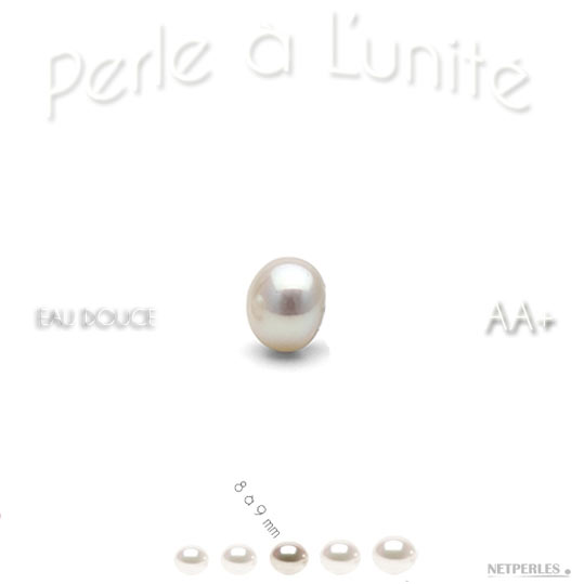 Perle de culture d'eau douce blanche qualité AA+ de 8 à 9 mm