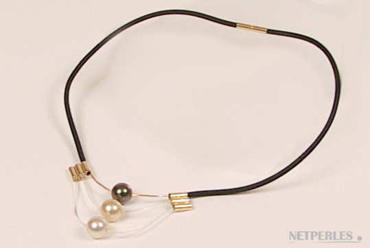 Bijou or et neoprene avec perles de culture des mers du sud