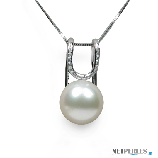 Pendentif Or 18 carats forme original et perles de culture d'Australie blanches