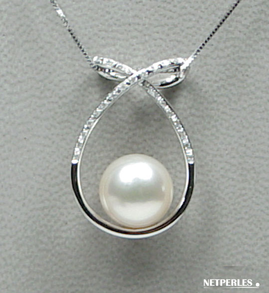 Pendentif Or gris 18 carats et perle de culture d'australie blanche