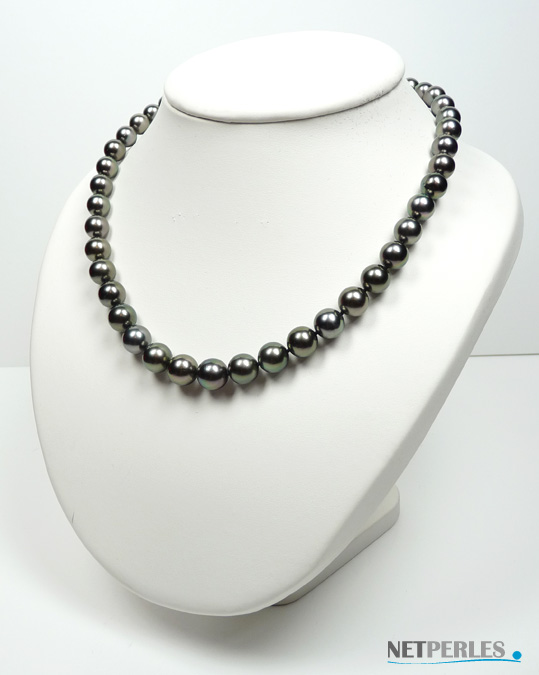 Collier de perles de culture de Tahiti de qualité AA+/AAA, perles de 8,1 à 10,7 mm