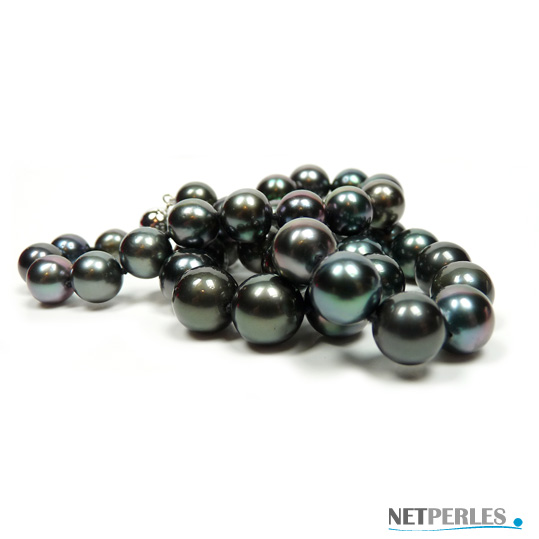 Collier de perles de Tahiti, perles de culture de 8,4 &agrave; 10,9 mm qualit&eacute; AA/AA+