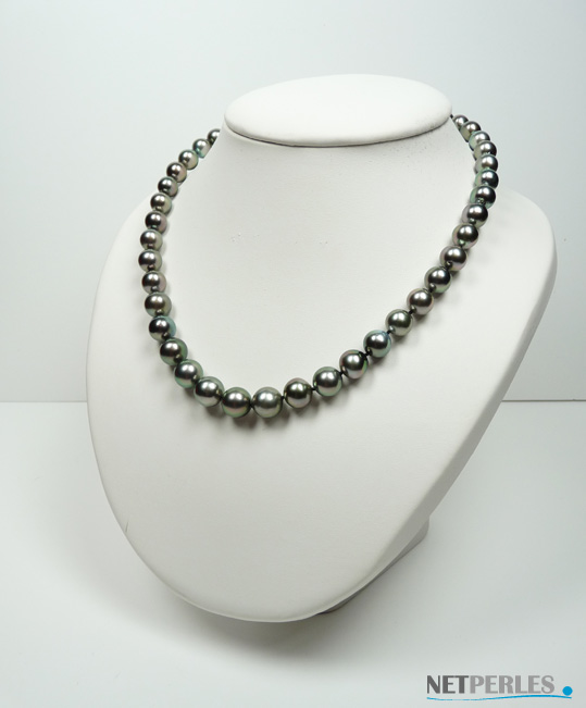 Collier de perles de tahiti, de 8,1 à 10,8 mm longueur 45 cm, bijou de luxe, bijou de prestige