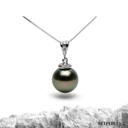 Pendentif perle de culture de Tahiti sur bélière Or et diamants
