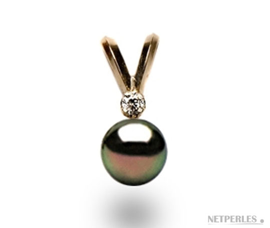 Pendentif Or 14 caratts et diamant et perle de culture de Tahiti qualité AAA